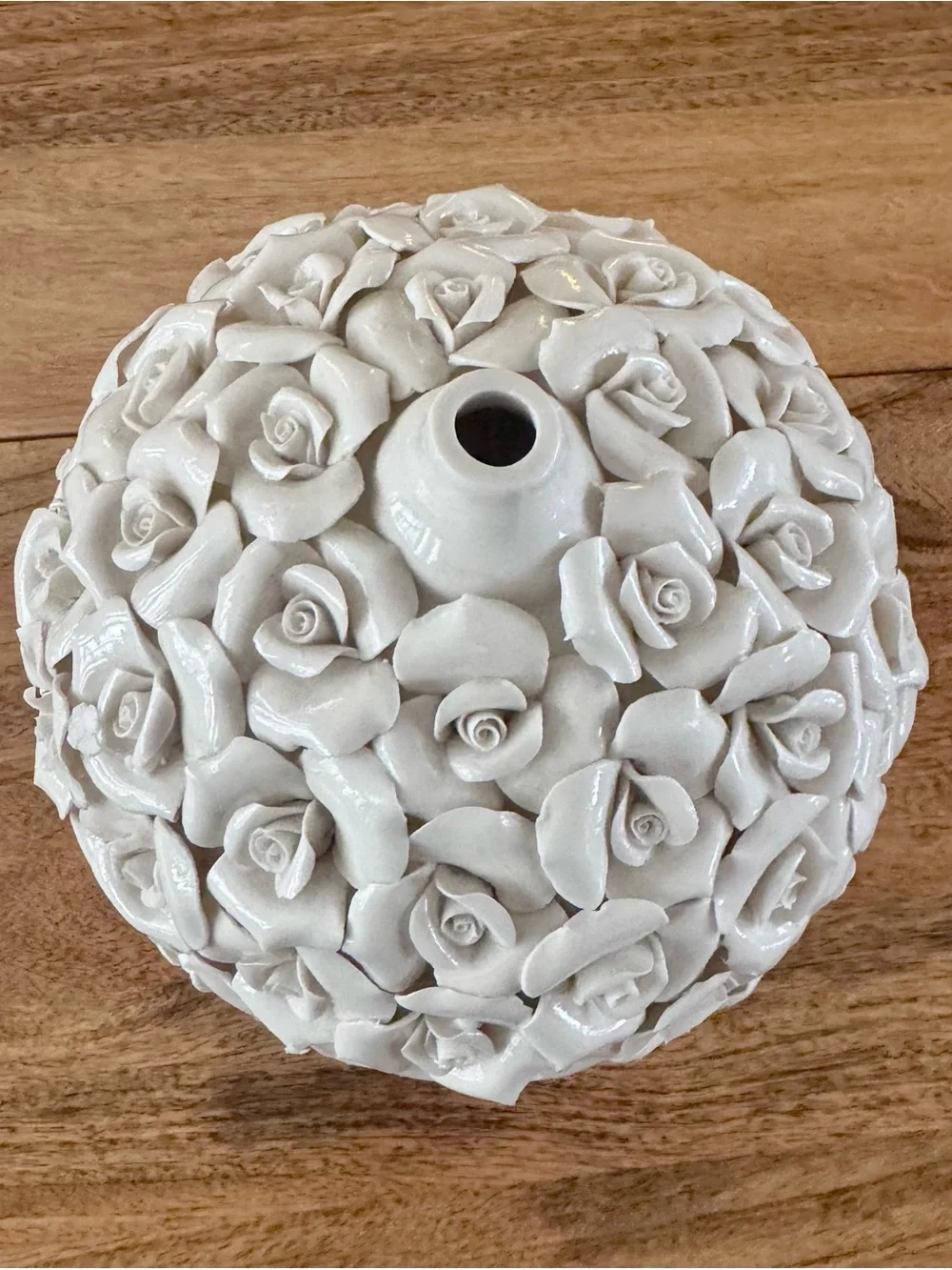 White Ceramic Rose Sphere Vase - Decorative Home Accent
